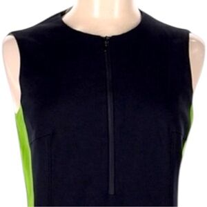 Akris Punto Colorblock Sheath Dress Womens 8 Navy Green Sleeveless Careercore